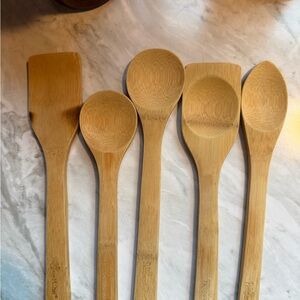 Pampered Chef Bamboo Utensil Set - Natural Brown Wooden Spoons (5-Piece)